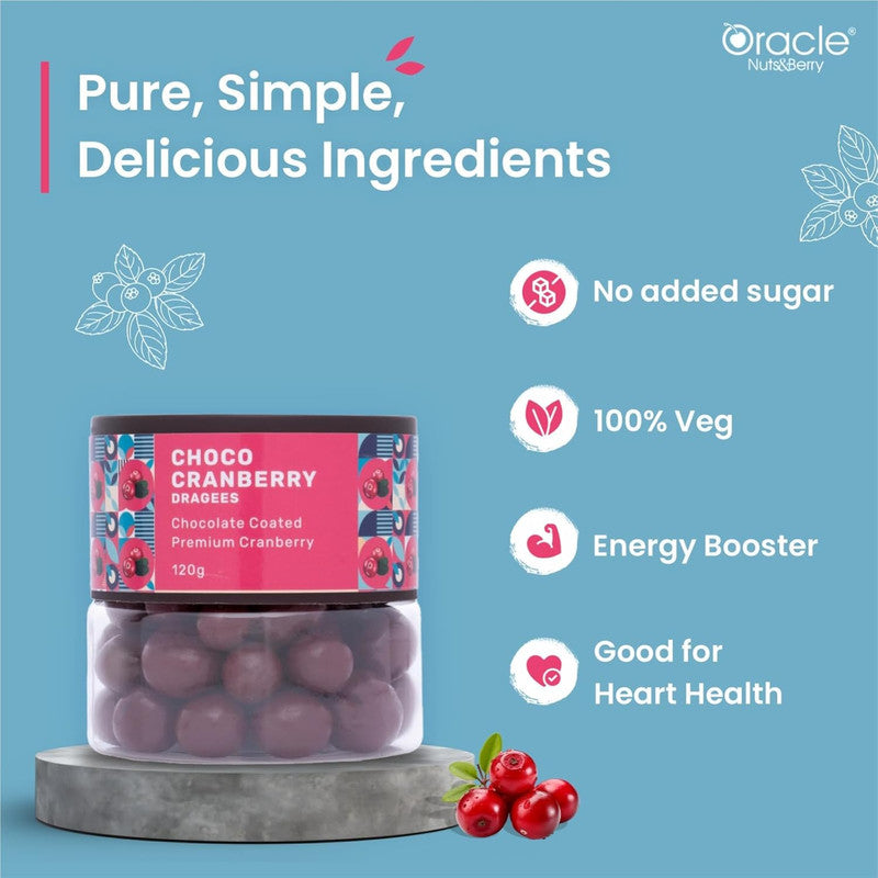 Oracle Choco Cranberry Dragees – Chocolate Coated Premium Cranberries (120gm)
