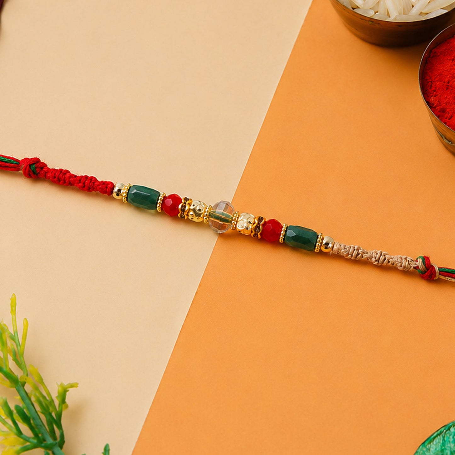 Beautiful Pearl Bead Rakhi with Soft Festive Shades and Elegant Designer Look