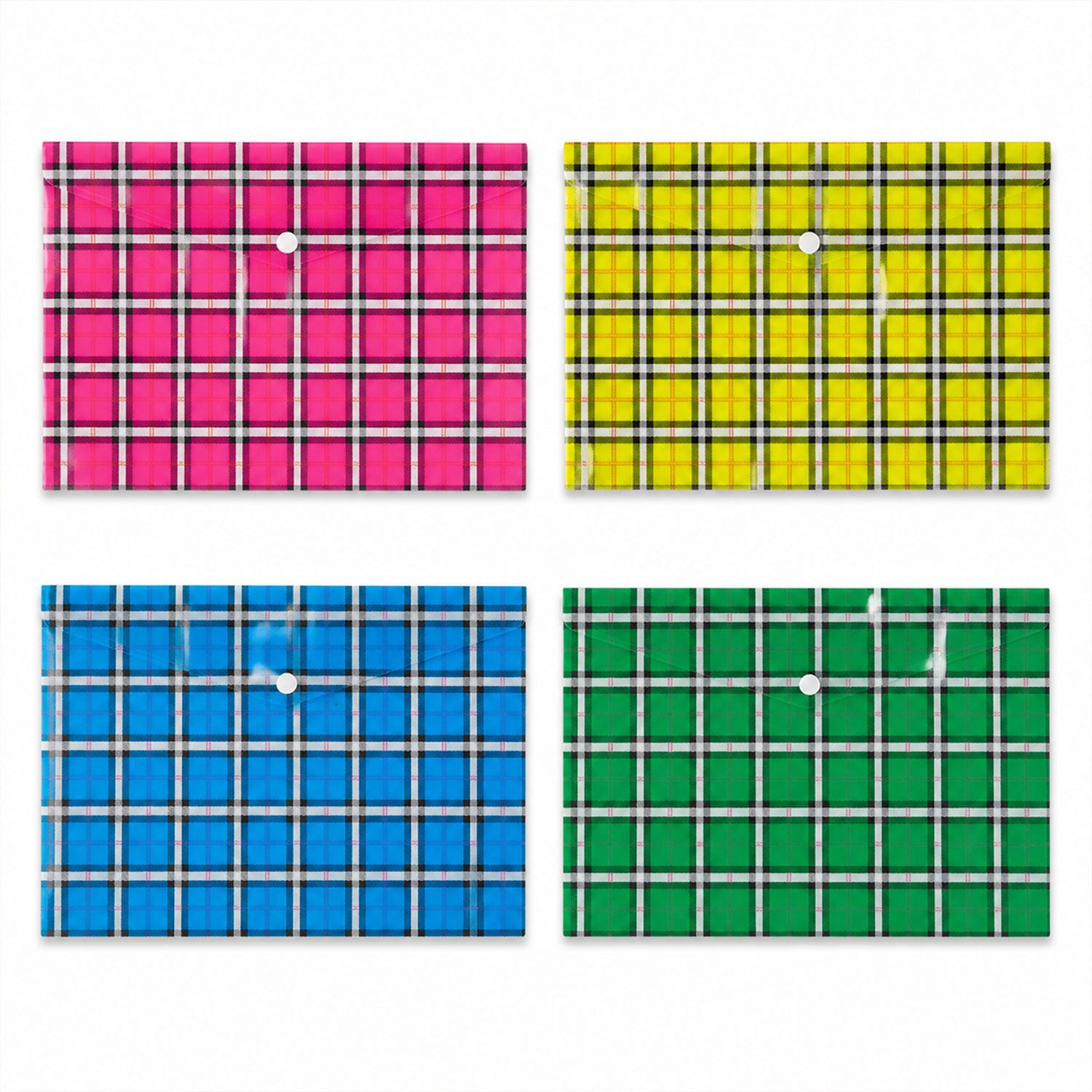 Check Print Document Bag Envelope File Folder with Snap Button for A4 Papers (1 Pc, Mix Colour)