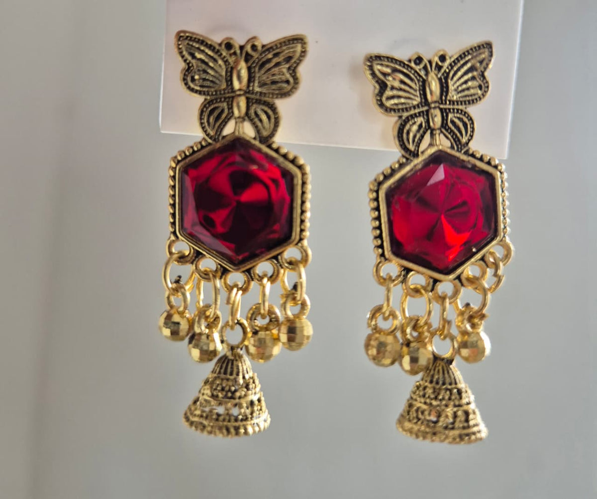 Elegant Gold Plated Butterfly Crystal Jhumka Earrings for Women Stylish Ethnic Dangle Jewellery