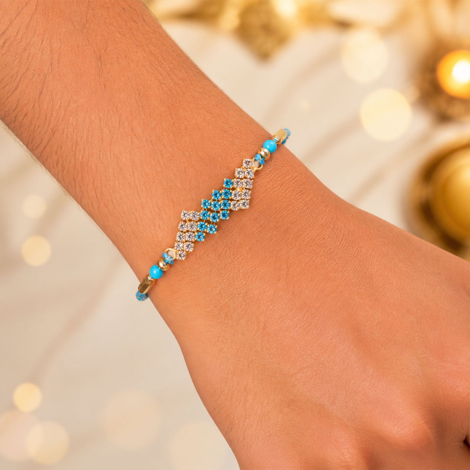 Diamond Lattice Stone Rakhi for Brother Gifting (Pack of 6)