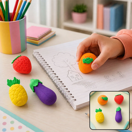 Fruit & Vegetable Erasers – Cute 3D Set for Kids | Writezo