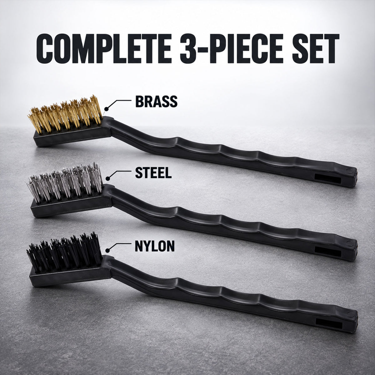 Multipurpose Brass, Steel and Nylon Cleaning Brush Set (3 Pc)