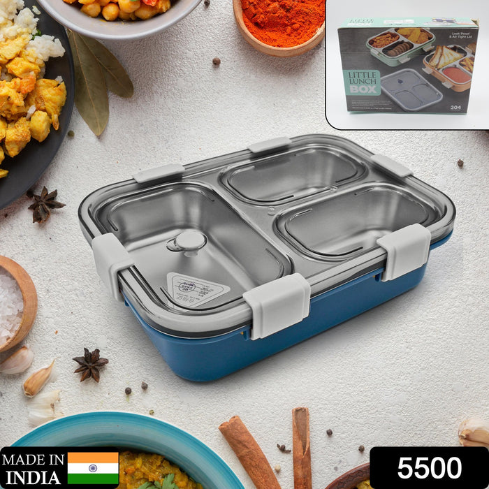 3 Compartment Transparent Stainless Steel Lunch Box for Kids, Tiffin Box, Lunch Box, Lunch Box for Kids, Insulated Lunch Box, Lunch Box for Office Women and Men, Stainless Steel Tiffin Box for Boys, Girls, School Office (Multi Color)