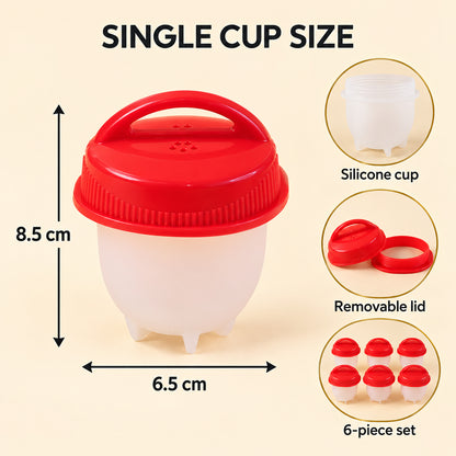 Silicone Egg Steamer Mould Cups with Removable Red Lids (6 Pc)