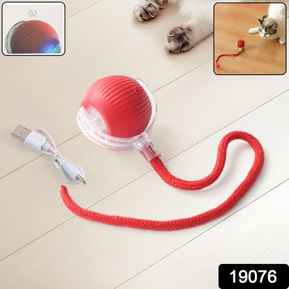 Rechargeable Interactive Cat Toy Ball with Detachable Braided Tail and LED Light (1 Pc)