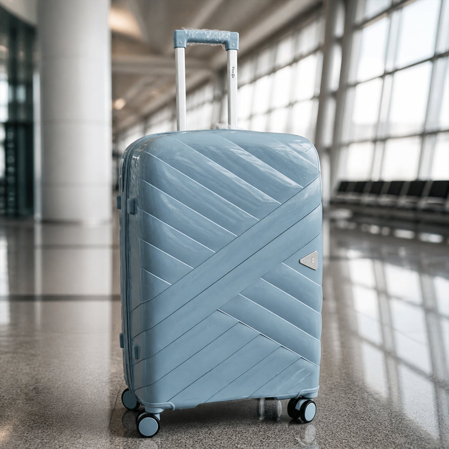 Sky Blue Lightweight Trolley Suitcase with 360° Spinner Wheels & Secure Travel Lock