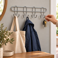 Long Stainless Steel Multi Hook Rack for Home Wall, Clothes and Bags (1 Pc)
