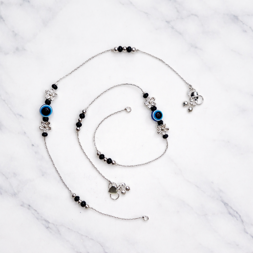 Elegant Evil Eye Silver Payal for Women