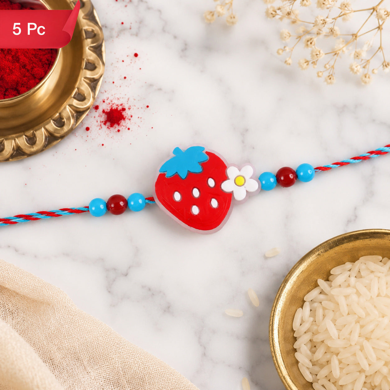Strawberry Charm Kids Rakhi Designer Thread for Brother (5pcs)