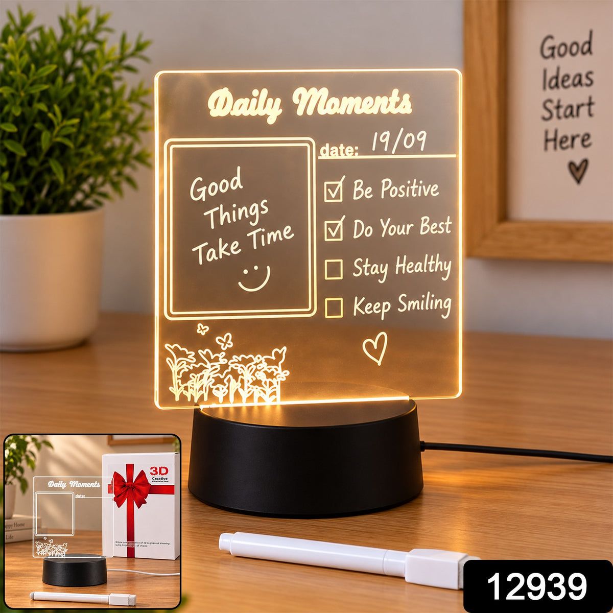 3D Acrylic Message Board Lamp for Home Decor and Shelf (1 Pc)
