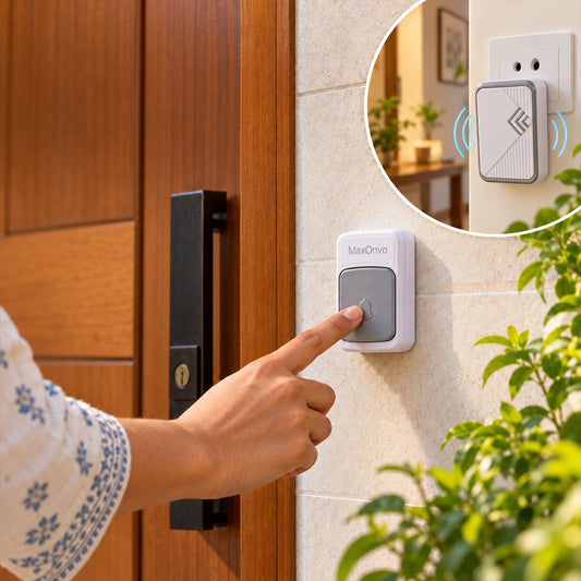 Plug In Wireless Doorbell with Push Button, Melody & Volume Control (1 Set)