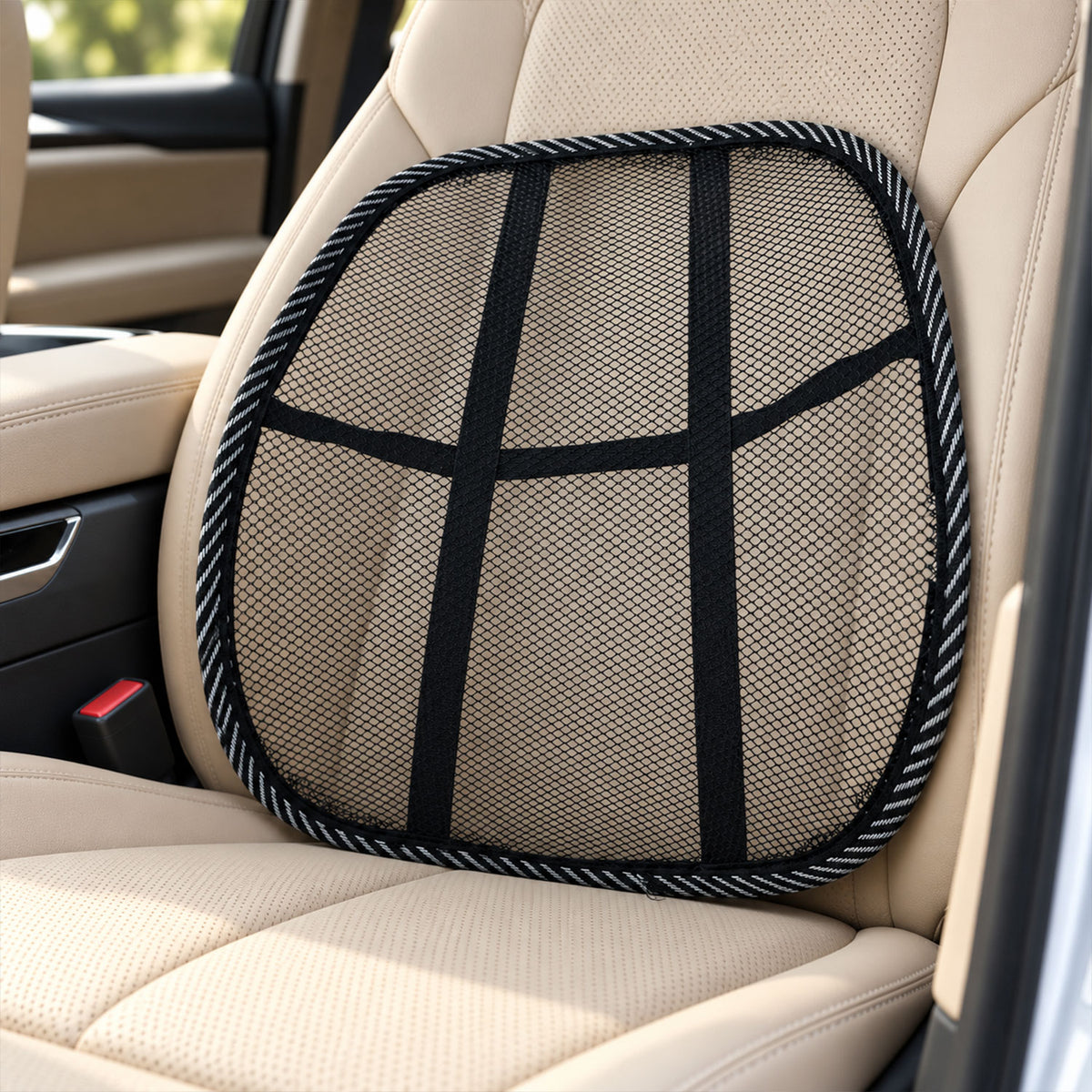 Breathable Mesh Car Seat Back Support with Elastic Strap (1 Pc)