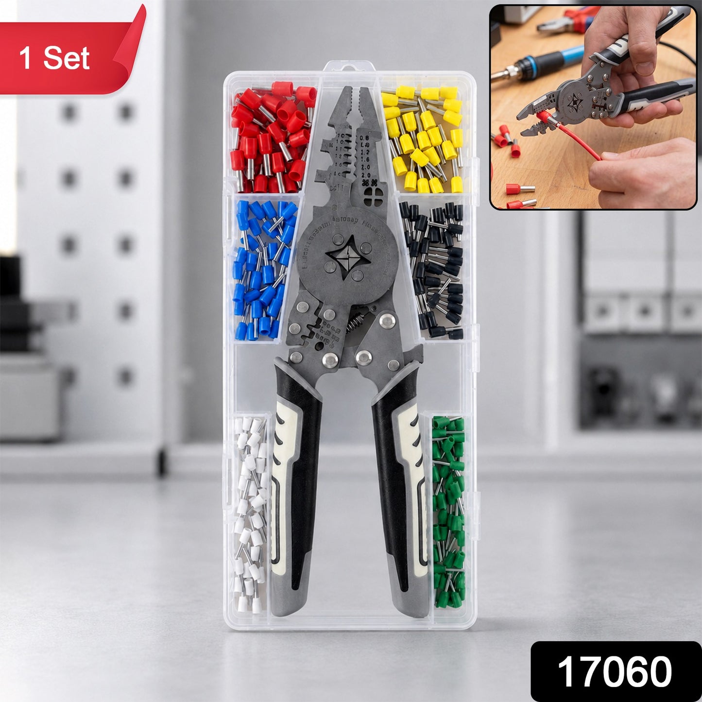 Wire Crimping Plier Kit with Cutter Stripper and Connectors (1 Set)