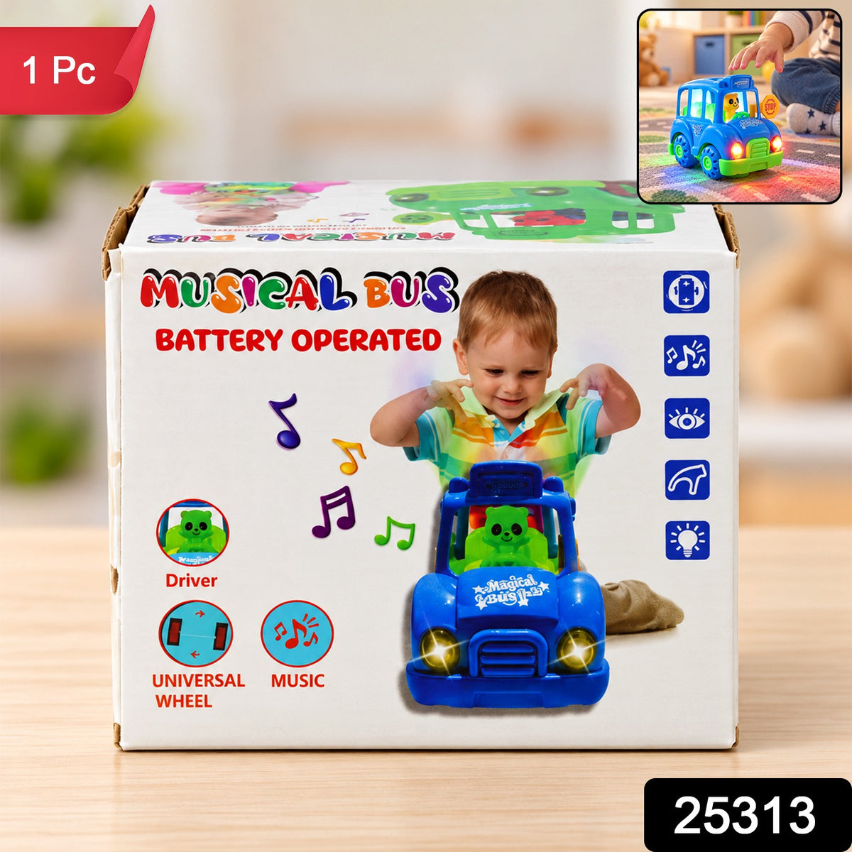 Musical School Bus Toy for Kids with Lights, Bump and Go Play Vehicle (1 Pc)