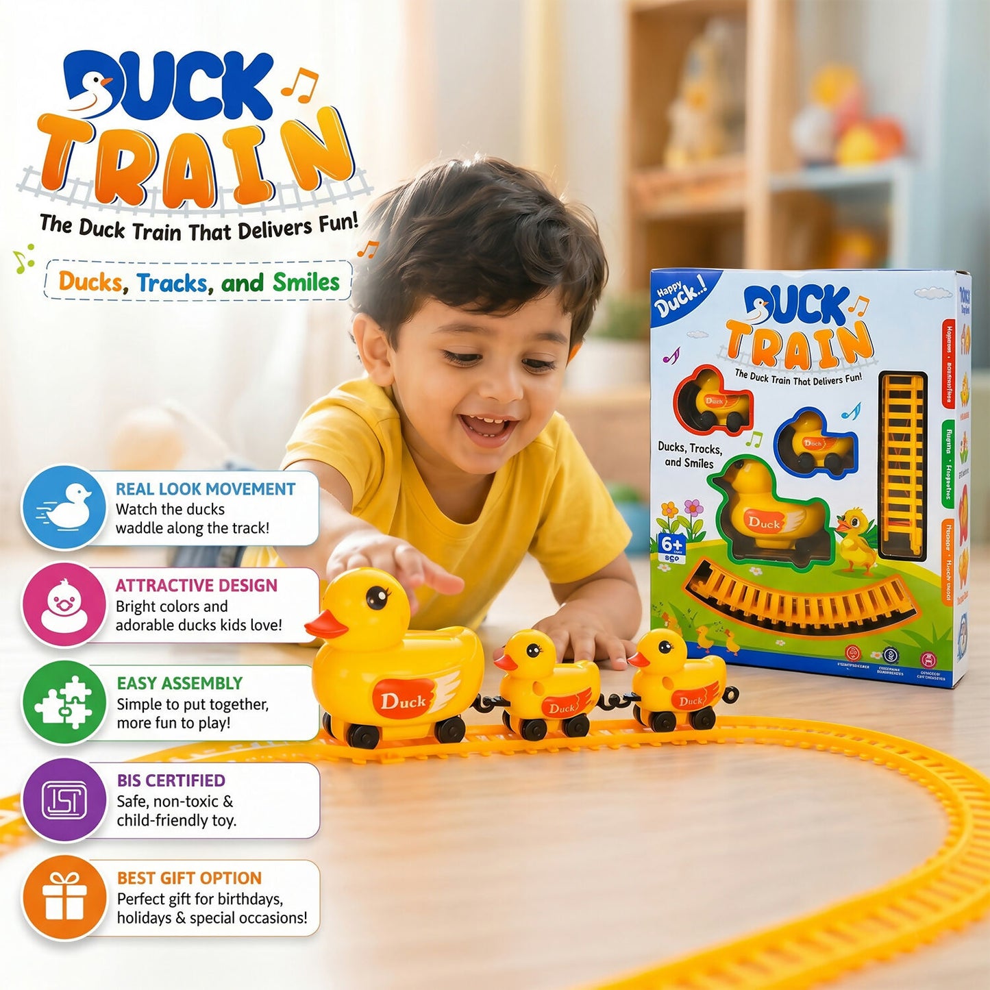 Electric Duck Train Toy with track and light