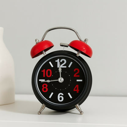Vintage Twin Bell Alarm Clock with Loud Ring & Night Light, Red & Black