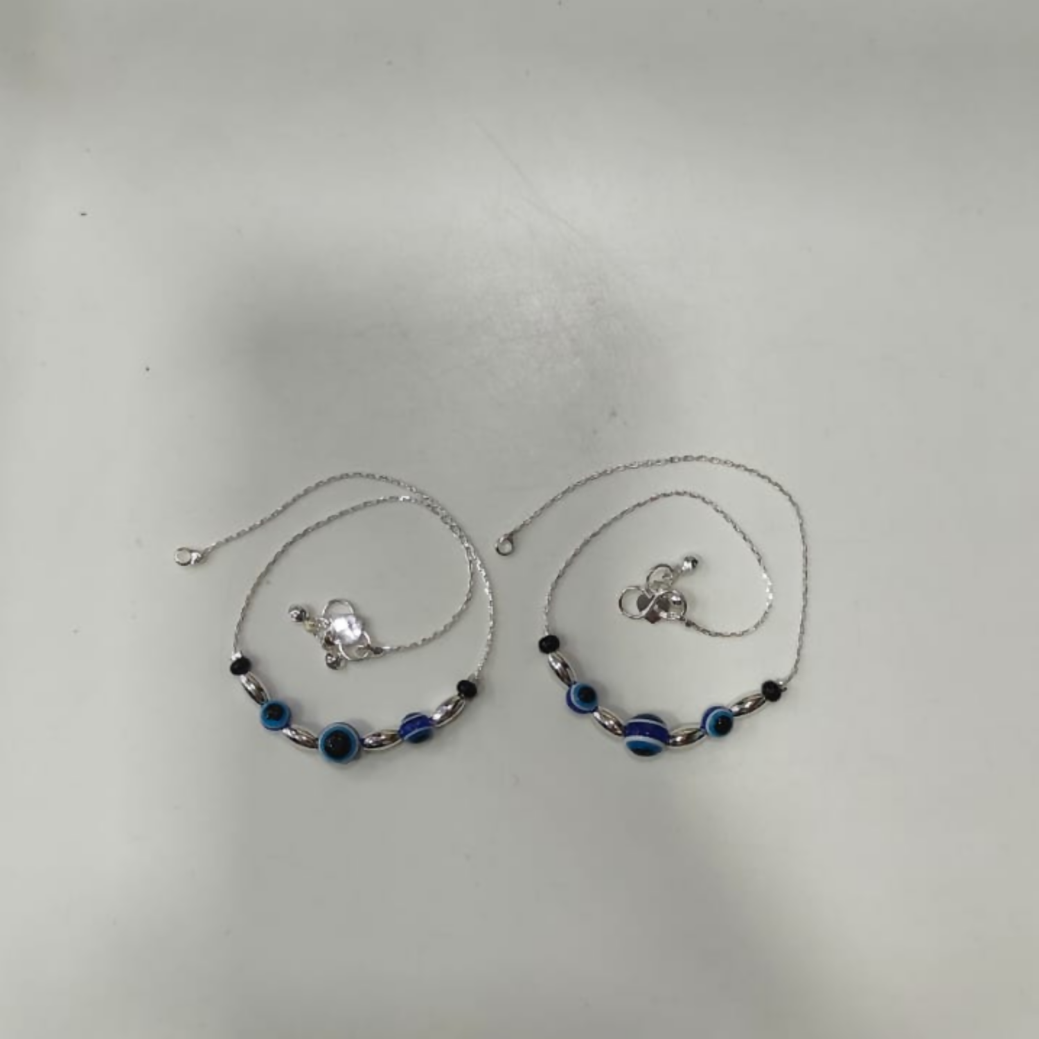 Elegant Silver-Tone Evil Eye Beaded Anklet for Women
