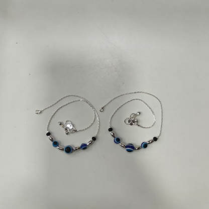 Elegant Silver-Tone Evil Eye Beaded Anklet for Women