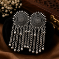 Antique Round Tribal Statement Earrings with Chain Tassels | Ethnic & Boho Jewellery