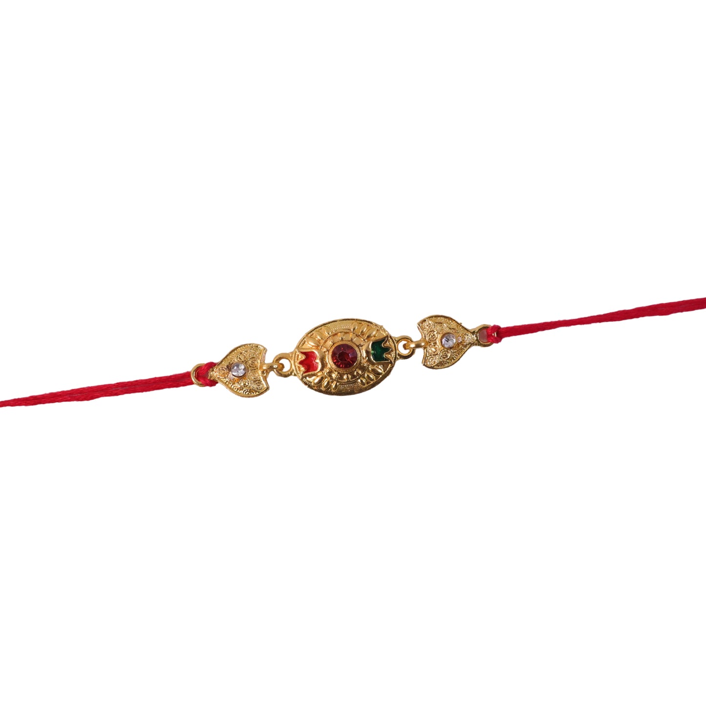 Sacred Bond Designer Gold Rakhi with Ruby & Emerald Stone