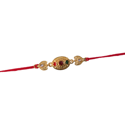 Sacred Bond Designer Gold Rakhi with Ruby & Emerald Stone