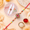 Designer Rakhi for Brother Pack of 12 – Pink Stone & Blue Meenakari