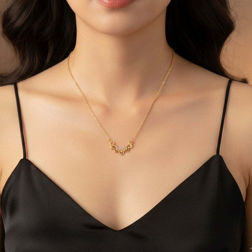 Gold Plated AD V-Shape Leaf Pendant Necklace For women and girls
