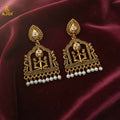 Gold-Tone Temple Jhumka Earrings with Pearl Danglers – Elegant Ethnic Design