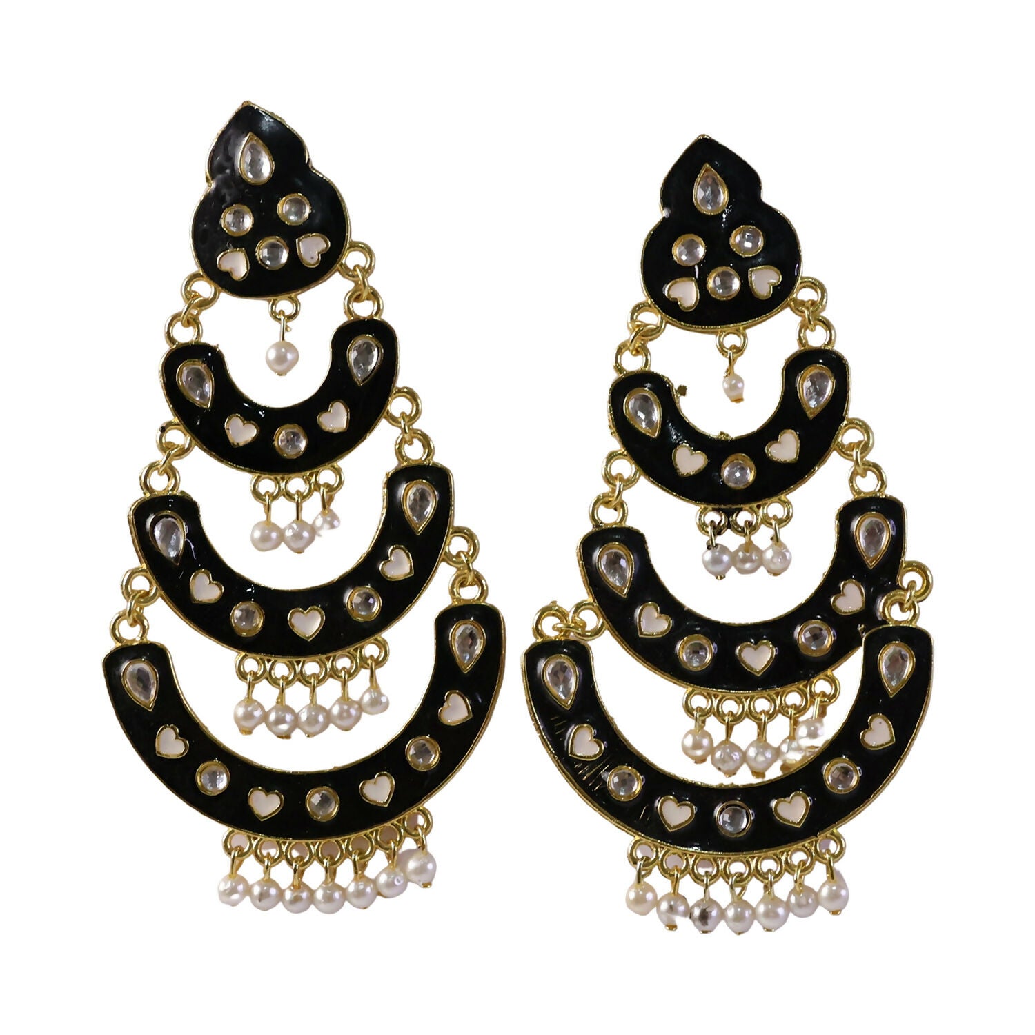 Back view of black multi-layered chandbali earrings