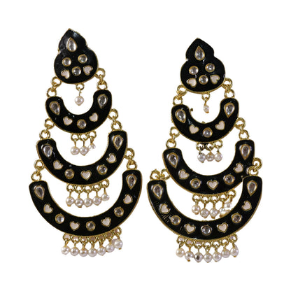 Back view of black multi-layered chandbali earrings