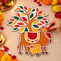 Cow and Calf Rangoli Stencil Board for Puja, Festival and Home Entrance Decor