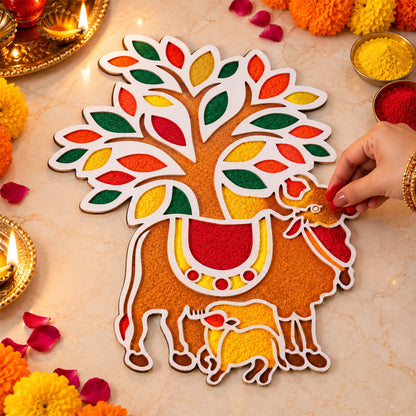 Cow and Calf Rangoli Stencil Board for Puja, Festival and Home Entrance Decor