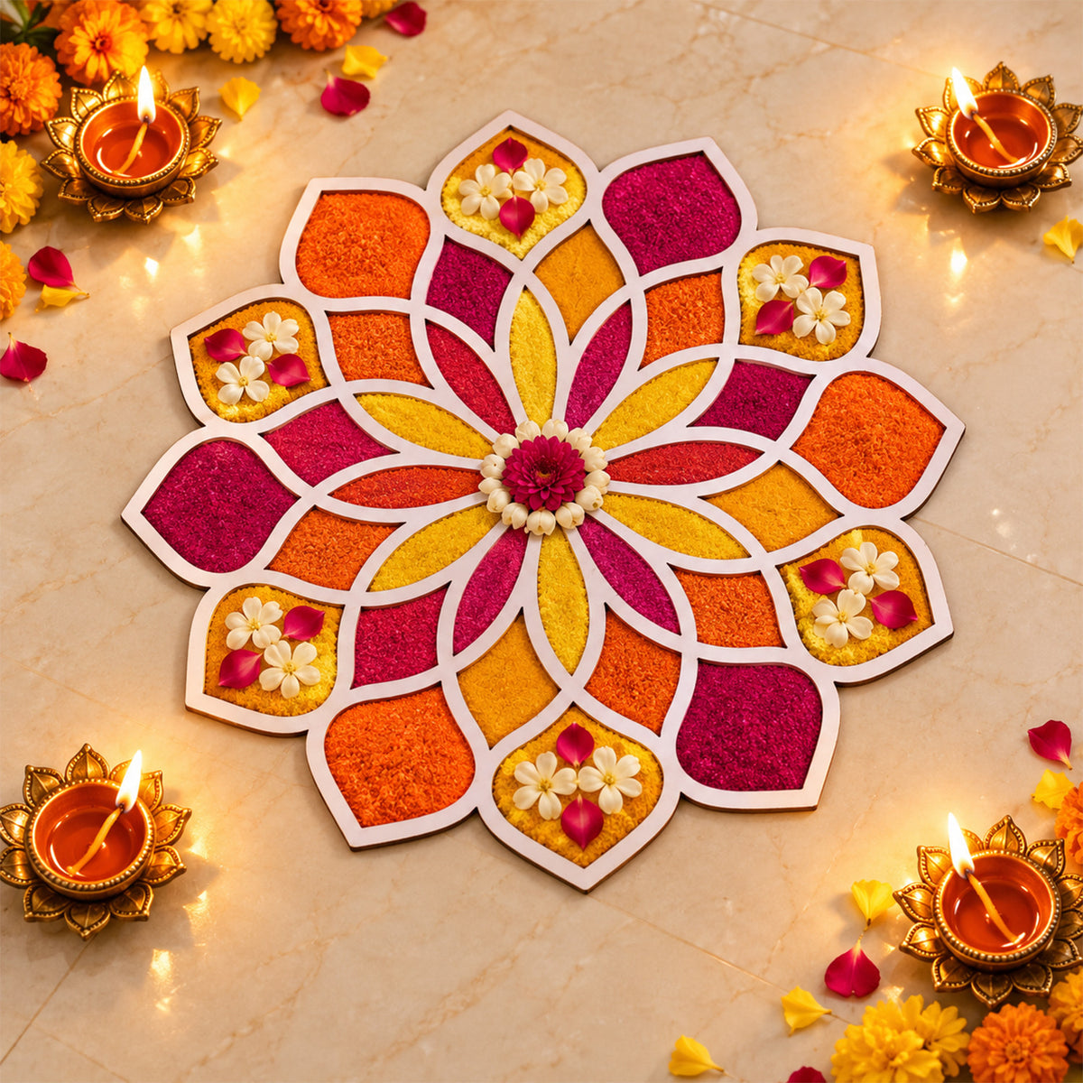 Lotus Petal Rangoli Stencil Board for Diwali, Puja and Festival Floor Decor