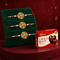 Floral Heart Rakhi Set with Choco Beats, Pack of 3