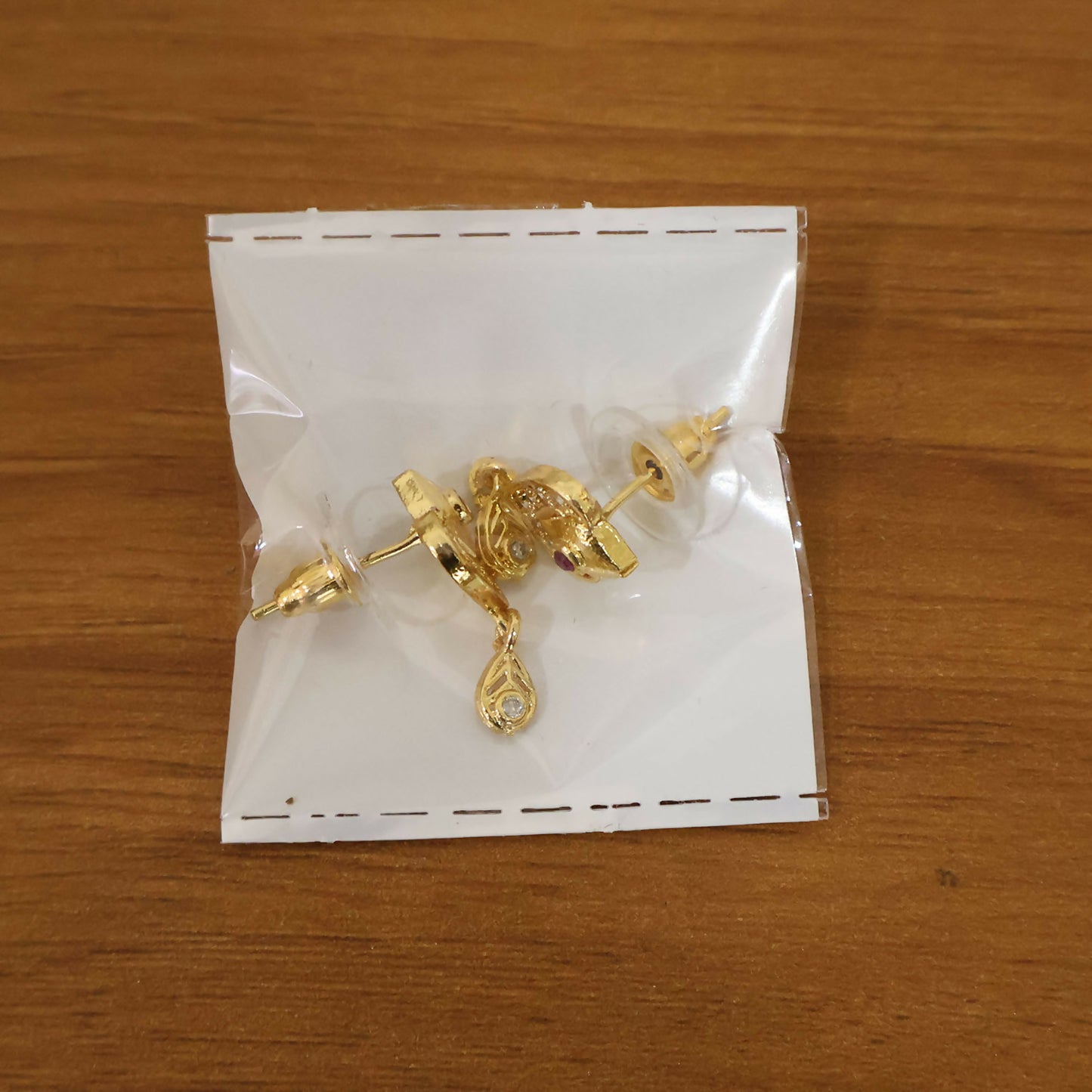Royal Gold Heart Drop Earrings with ruby centerpiece and crystals