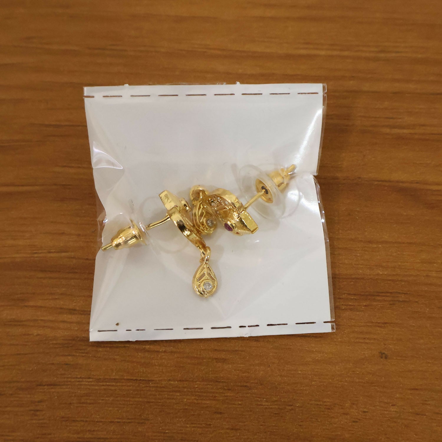 Royal Gold Heart Drop Earrings with Ruby & Crystal Accents