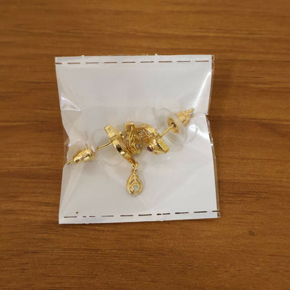 Royal Gold Heart Drop Earrings with ruby centerpiece and crystals