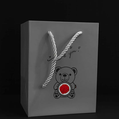 Grey Teddy Bear With Eternal Rose Gift Box | Romantic Premium Gift for Her & Couples