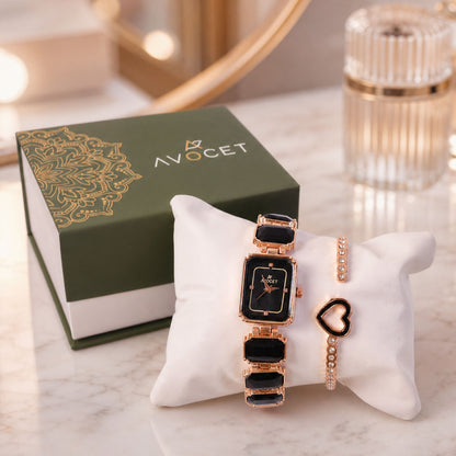 Black Dial Bracelet Strap Women's Analog Watch with Elegant Chronograph Style Design
