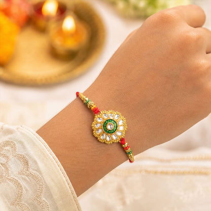 Kundan Flower Rakhi Traditional Floral Design for Brother (5pcs)