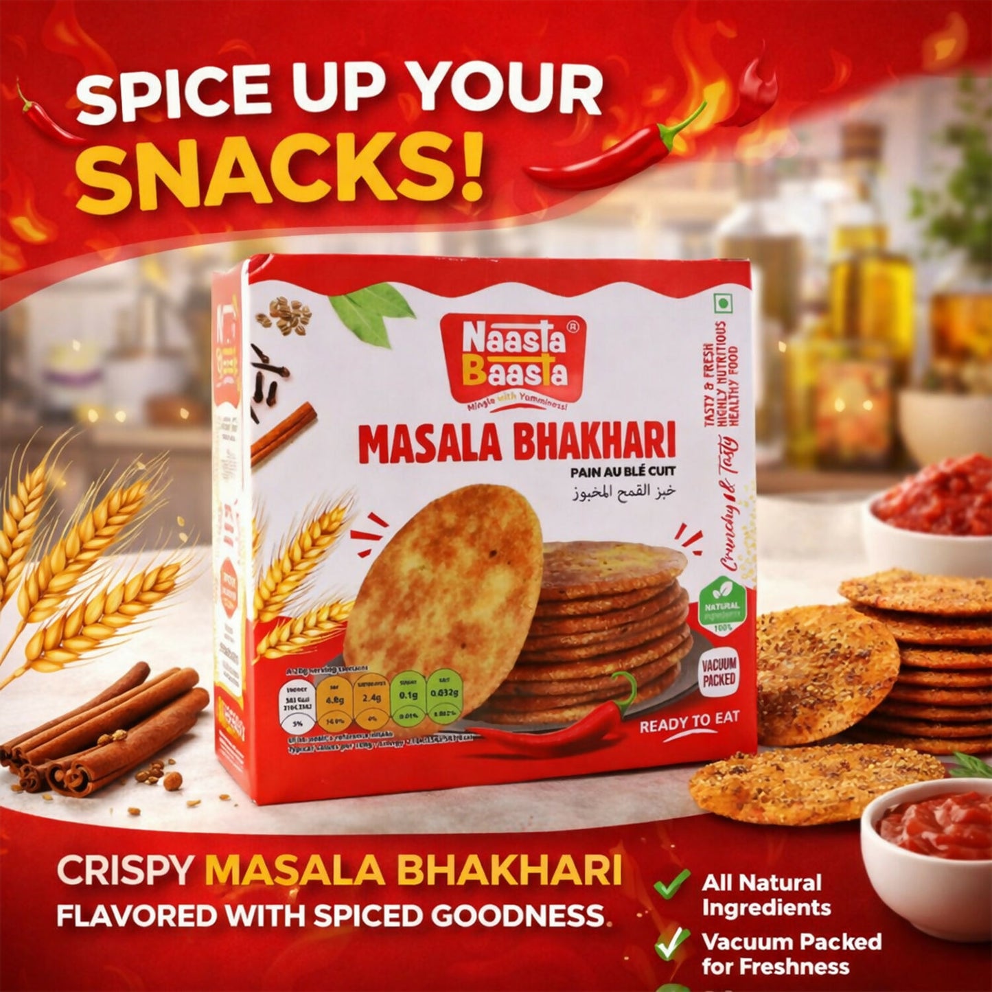 Naasta Baasta Masala Bhakhari Ready-to-Eat Crispy Spiced Wheat Snack (200 Gm)