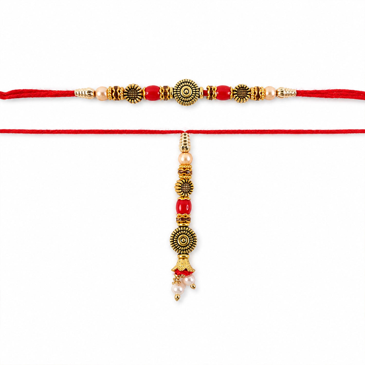 Graceful Beaded Minimal Design Bhai Bhabhi Rakhi with Beads and Disc for Gifting