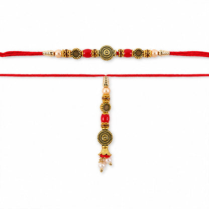 Graceful Beaded Minimal Design Bhai Bhabhi Rakhi with Beads and Disc for Gifting