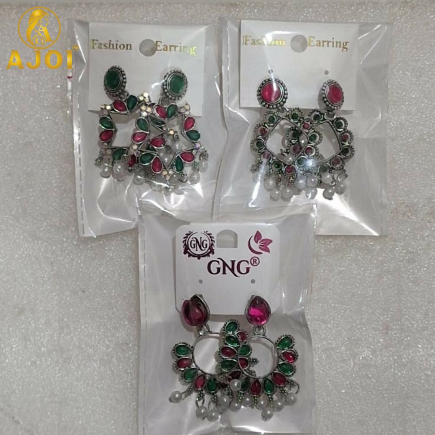 Three pairs of Traditional Kundan & Pearl Drop Earrings set