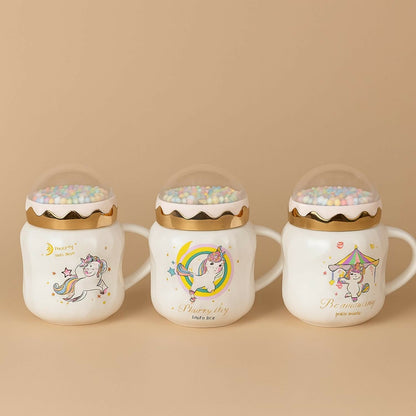 Unicorn Ceramic Mug with Decorative Dome Lid | Cute Pastel Coffee & Milk Cup for Kids, Girls & Gifting | Premium Quality Heat-Resistant Mug with 3D Bubble Dome Design | Ideal for Home, Office & Birthday Gifts | Pack of 1 (Unicorn Design)