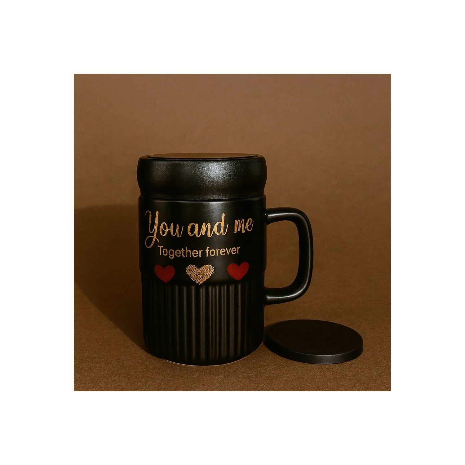 Premium Sweet Love Ceramic Mug with Lid & Spoon | Romantic Valentine Gift Cup for Couples | Leak-Resistant Lid, Large Capacity Coffee/Tea Mug | “Sweet Love” & “You & Me” Printed Heart Design | Microwave Safe | Ideal for Gifting