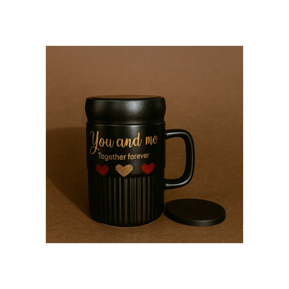 Premium Sweet Love Ceramic Mug with Lid & Spoon | Romantic Valentine Gift Cup for Couples | Leak-Resistant Lid, Large Capacity Coffee/Tea Mug | “Sweet Love” & “You & Me” Printed Heart Design | Microwave Safe | Ideal for Gifting
