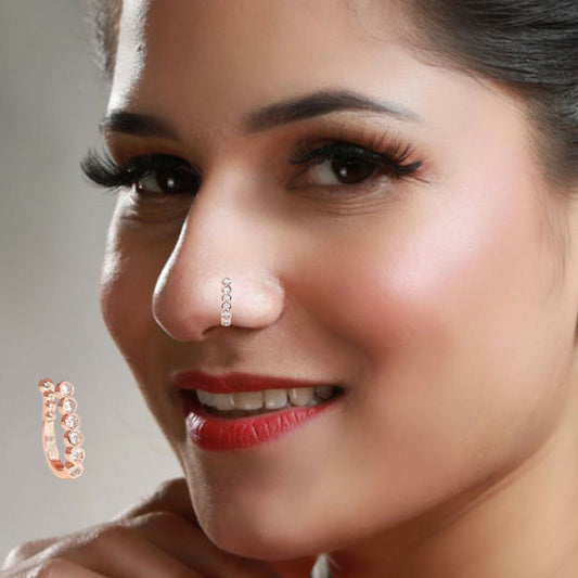 Rose Gold Diamond Look 5-Stone Nose Cuff/Clip-On Ring