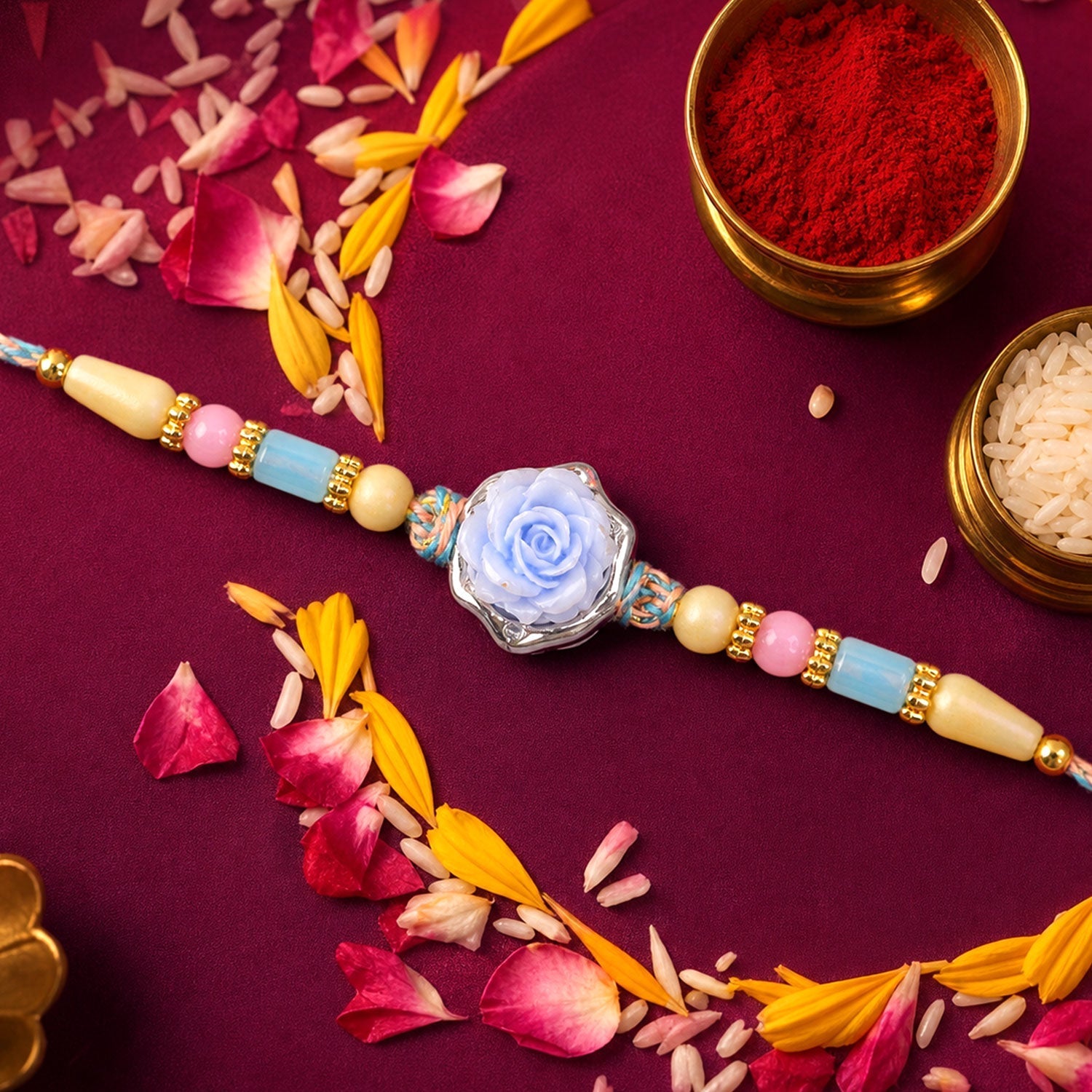 Rose Flower Rakhi for Brother Traditional Beaded Design (10pcs)